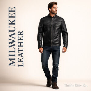 Milwaukee Leather Skull Embroidered Genuine Moto Jacket Zip Out Thermal Liner XL